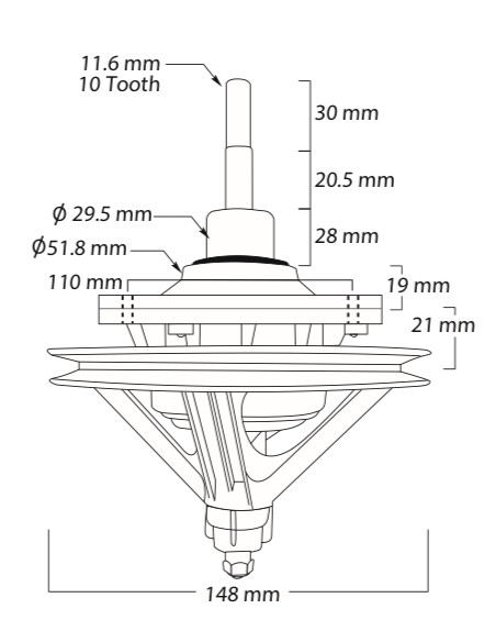 Transmisión 2 tinas GBW61443, eje estriado 10 dientes.