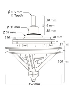 Transmisión 2 tinas Electrolux, eje estriado 11 dientes,... 2