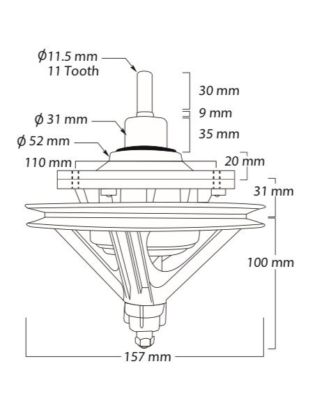 Transmisión 2 tinas Electrolux, eje estriado 11 dientes, GBW-51151C.