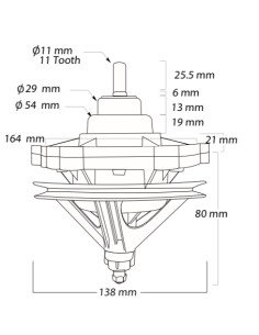 Transmisión 2 tinas eje estriado, 11 dientes GBW-60094C. 2