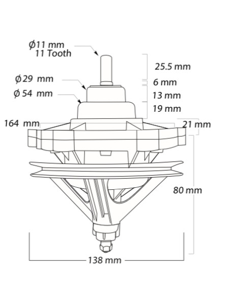 Transmisión 2 tinas eje estriado, 11 dientes GBW-60094C.