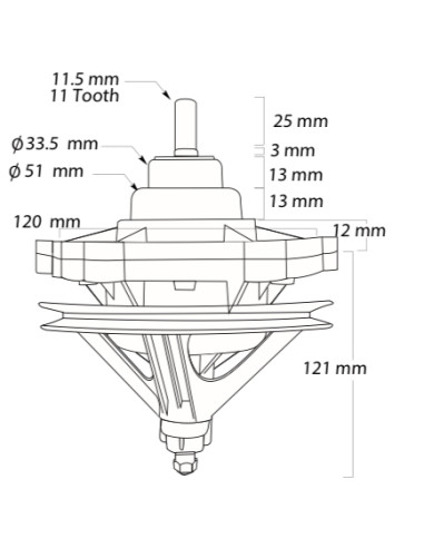 Transmisión 2 tinas eje corto estriado 11...