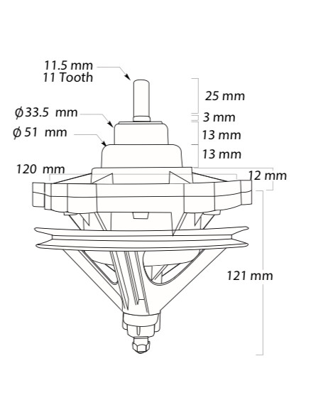 Transmisión 2 tinas eje corto estriado 11 dientes, GBW-60093C.